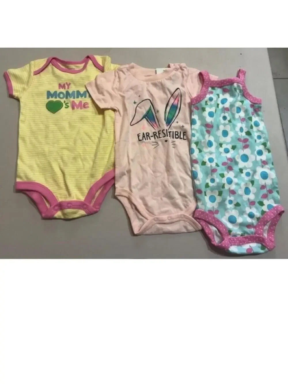 3 Pc Summer Bodysuits Girls 9 months Easter, Mommy Love Me, Floral Baby